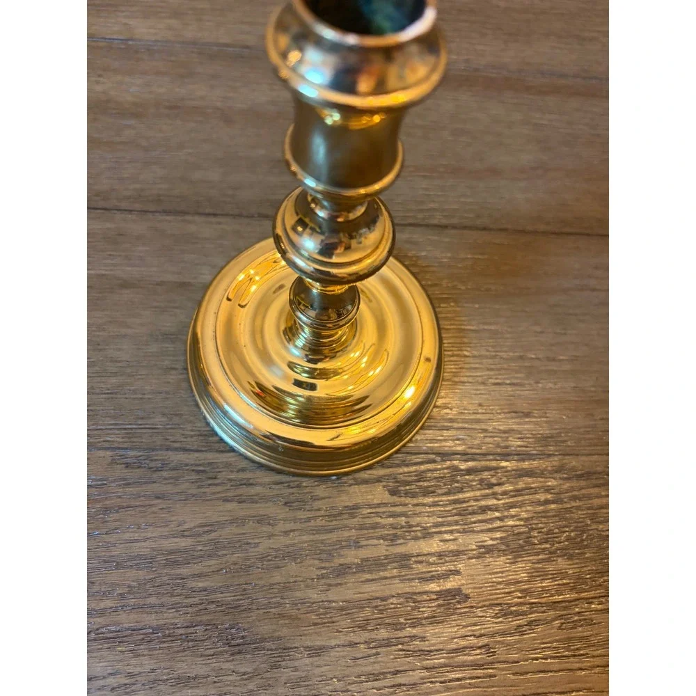 Baldwin Candlestick Holder OS Polished Solid Brass Forged Baluster USA colonial